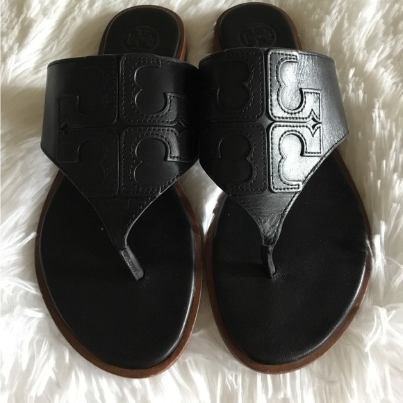 AUTHENTIC TORY BURCH JAMIE FULL LOGO / CALF LEATHER SANDALS size: 5.5 - Picture 3 of 8
